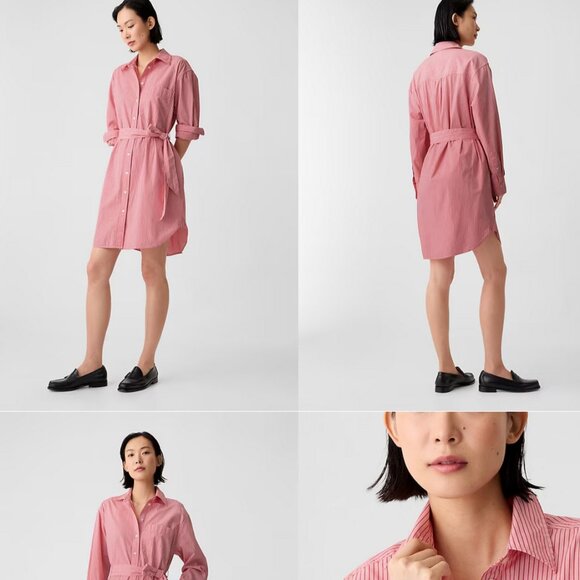 GAP Organic Cotton Stripe Mini Shirtdress in pink and red - Picture 2 of 3